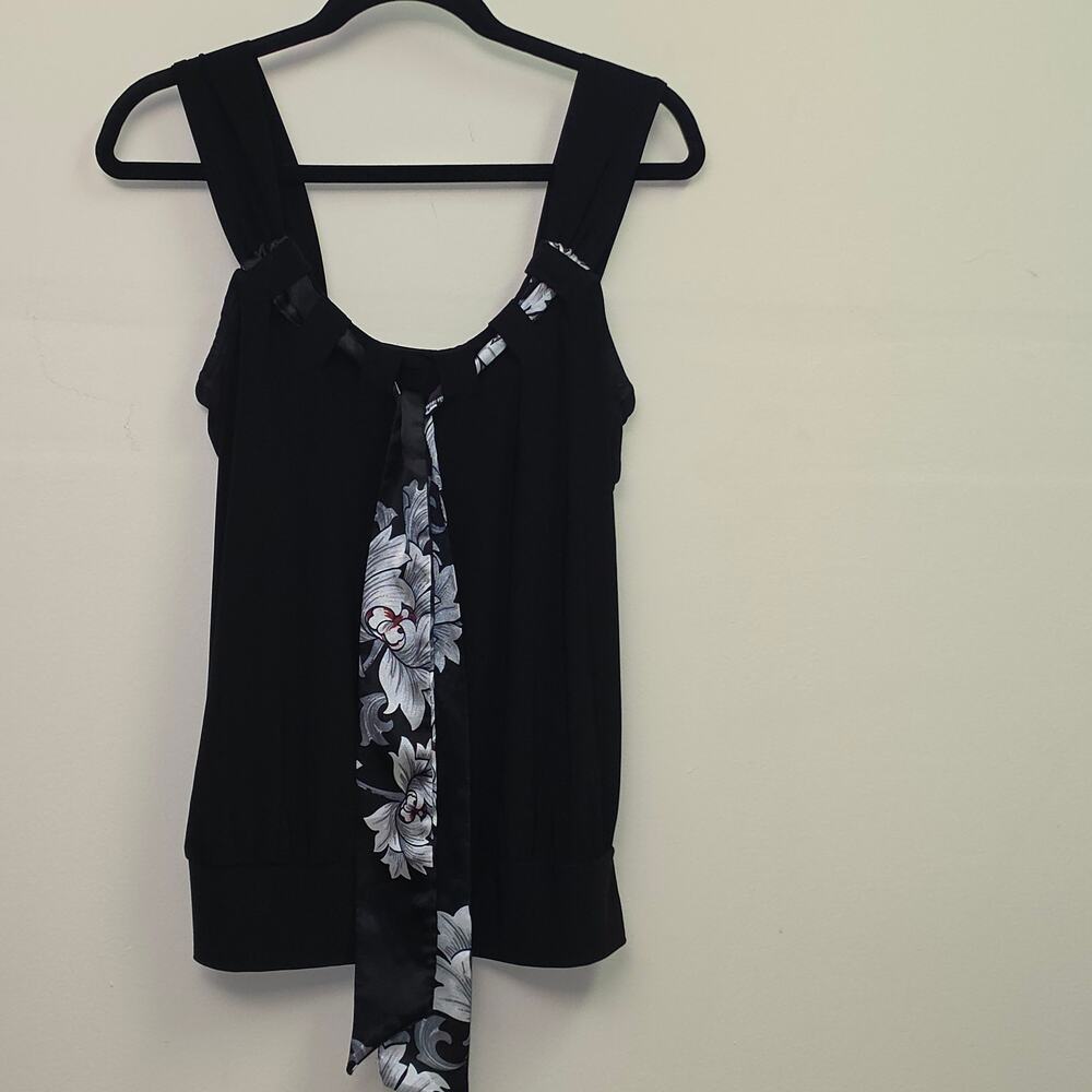 White House Black Market Black Tank With Scarf Woven into Neck Size M - Picture 2 of 5